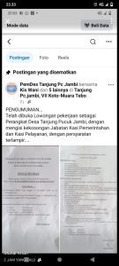 Viral Postingan Pemdes Desa Tanjung Pucuk Jambi Tebo Dihapus Setelah Dikritik Ketua Pemuda